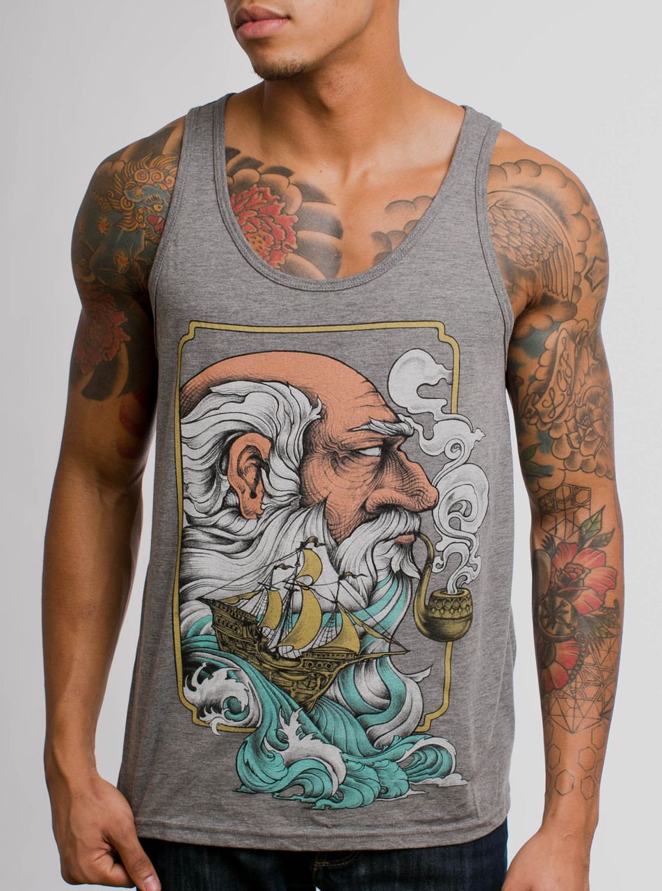 Old Man & the Sea - Multicolor on Heather Grey Triblend Mens Tank Top -  Curbside Clothing