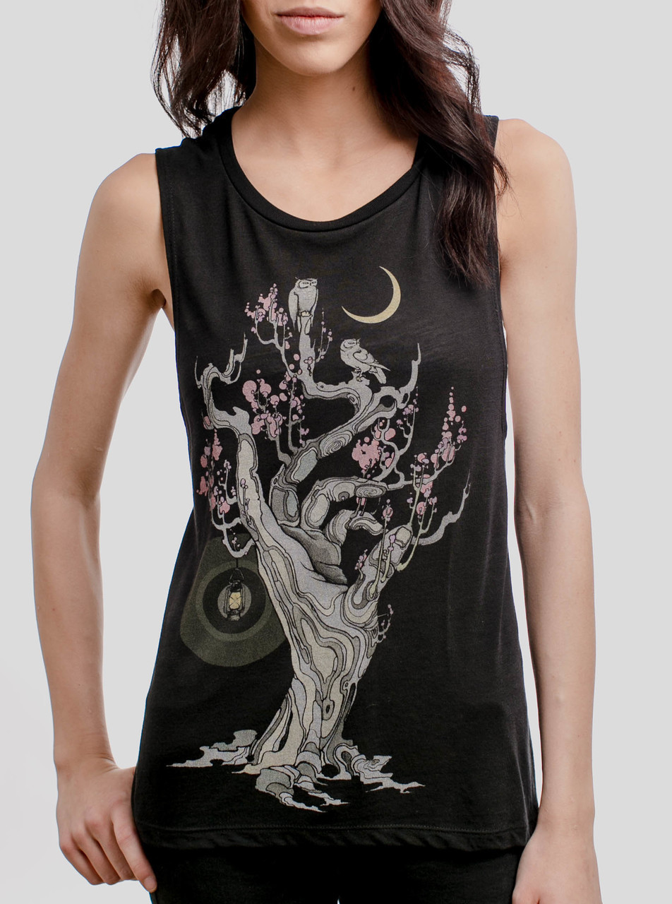 Night Owls - Multicolor on Black Women's Muscle Tank Top - Curbside Clothing