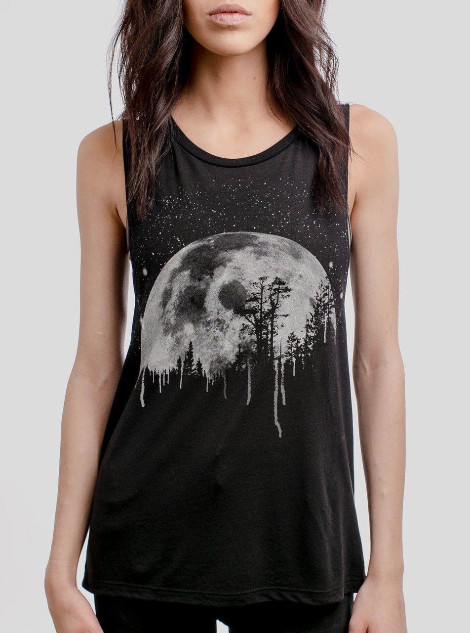 Moon - Multicolor on Black Women's Muscle Tank Top - Curbside Clothing