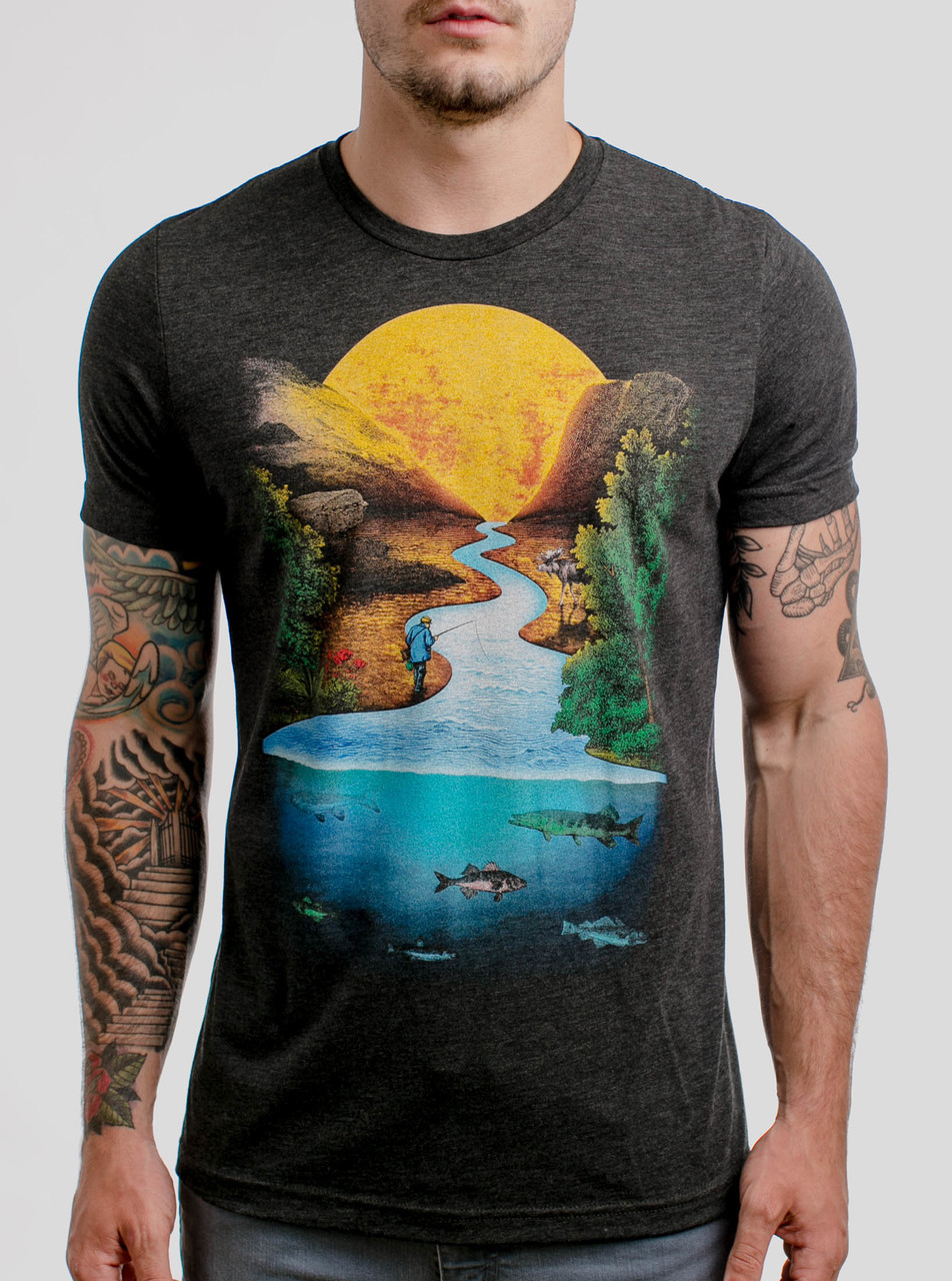 Gone Fishing - Multicolor On Heather Black Triblend Mens T Shirt
