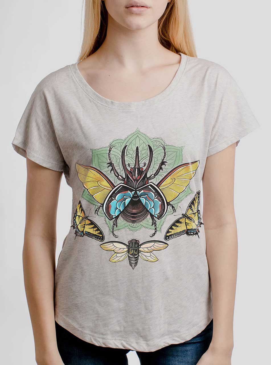 Atlas Beetle - Multicolor on Heather White Triblend Womens Dolman