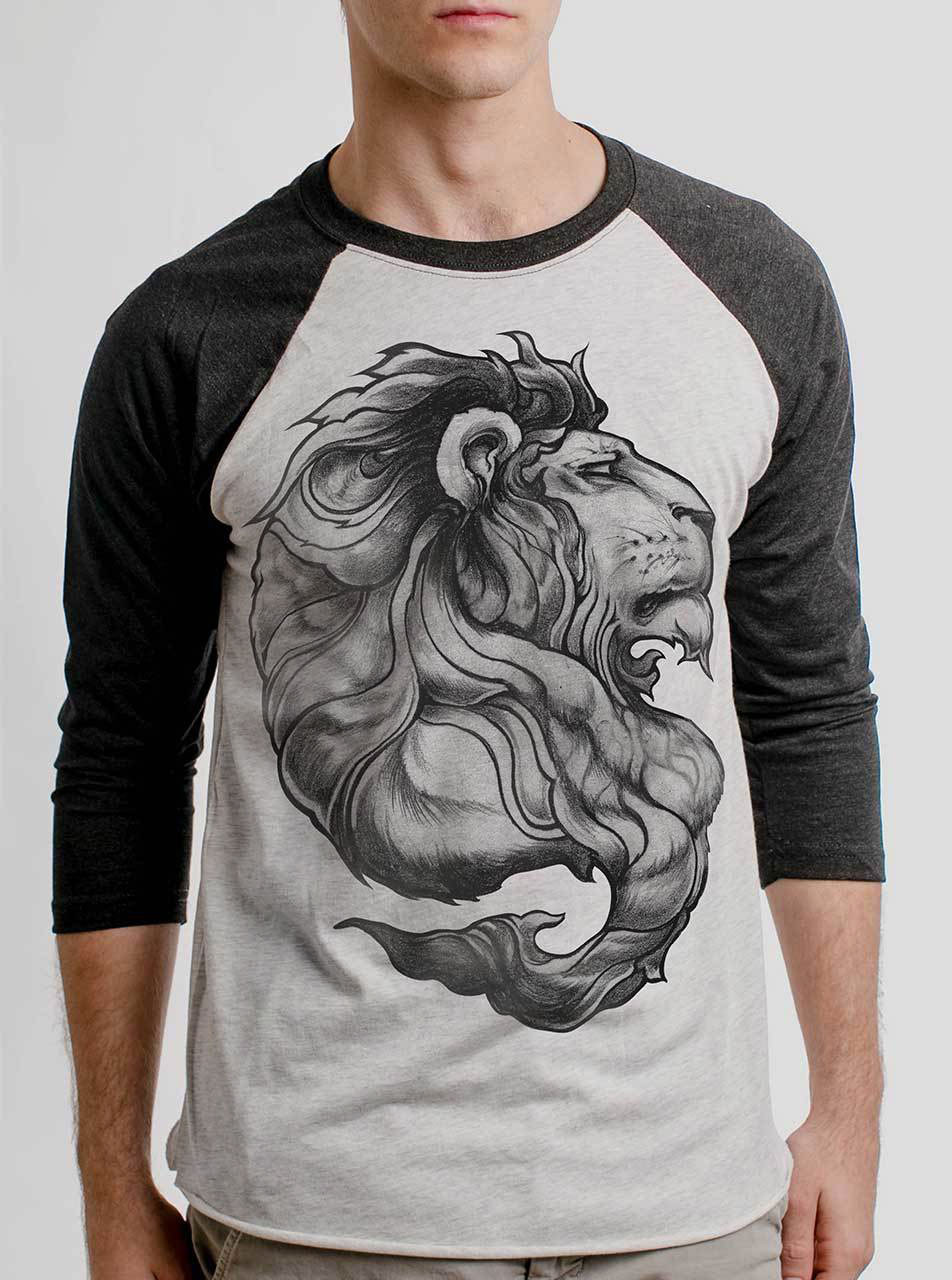 Lion - Black on Heather White and Black Triblend Raglan - Curbside Clothing