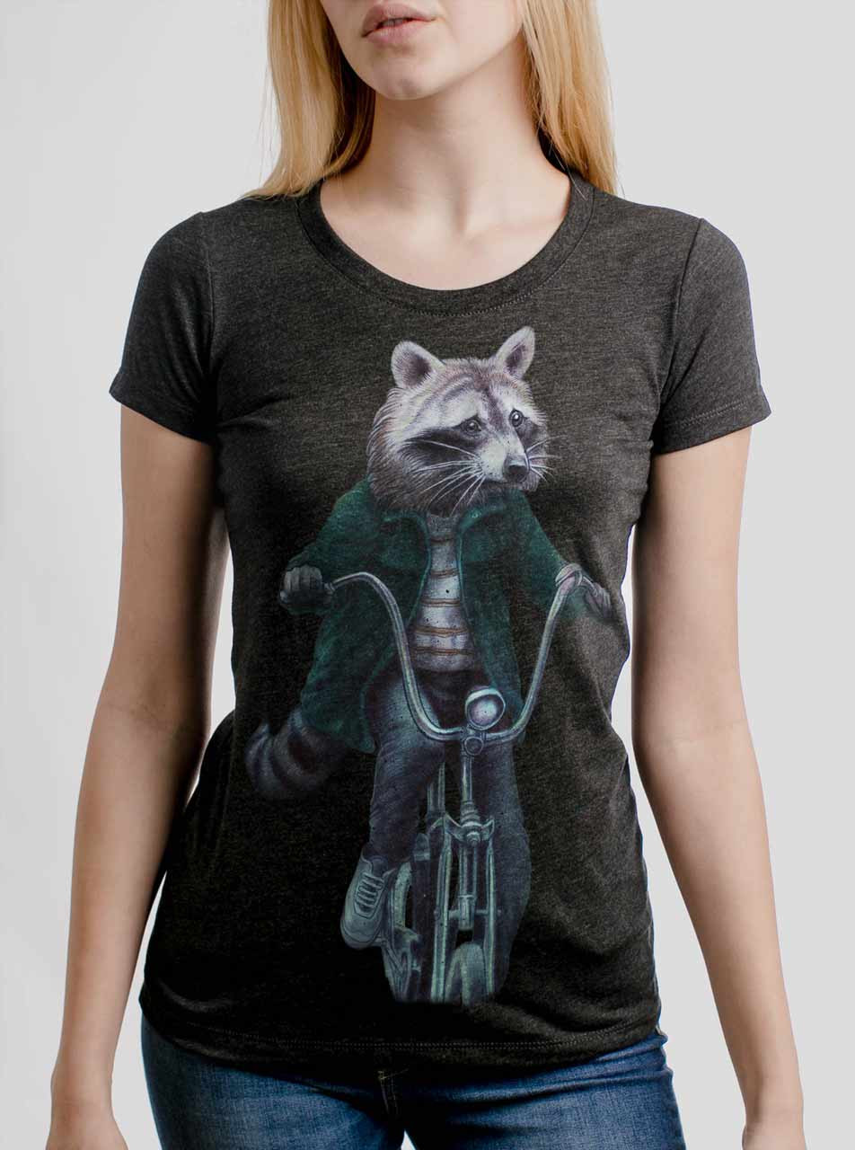 Raccoon - Multicolor on Heather Black Triblend Junior Womens T-Shirt ...