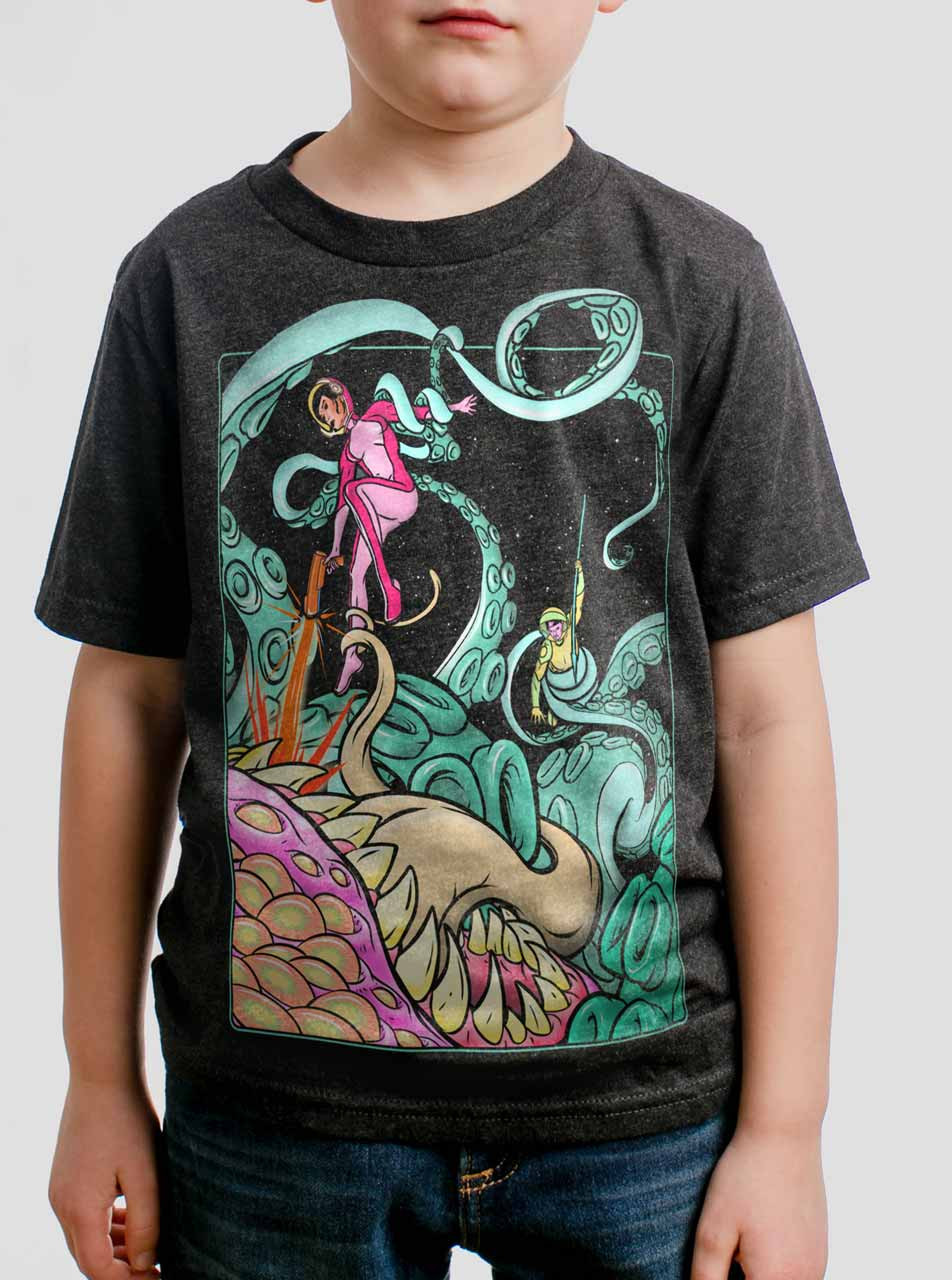 Tentacle Attack - Multicolor on Heather Black Triblend Youth T