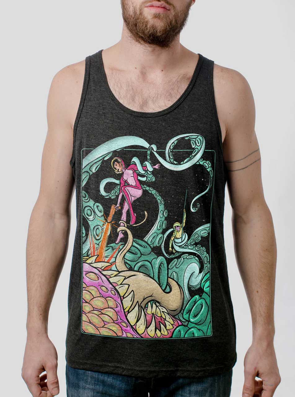Tentacle Attack - Multicolor on Heather Black Triblend Mens Tank Top ...