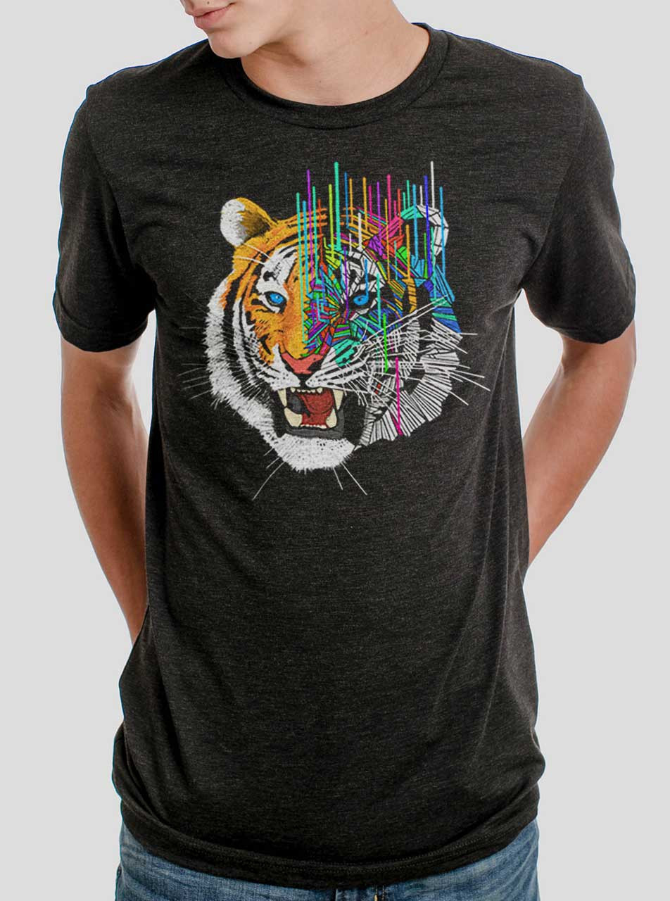 Melting Tiger - Multicolor on Heather Black Triblend Mens T Shirt ...