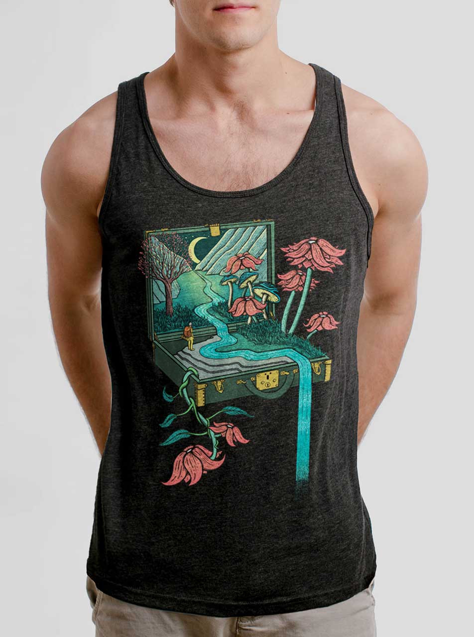 Traveling Suitcase - Multicolor on Heather Black Triblend Mens Tank Top ...