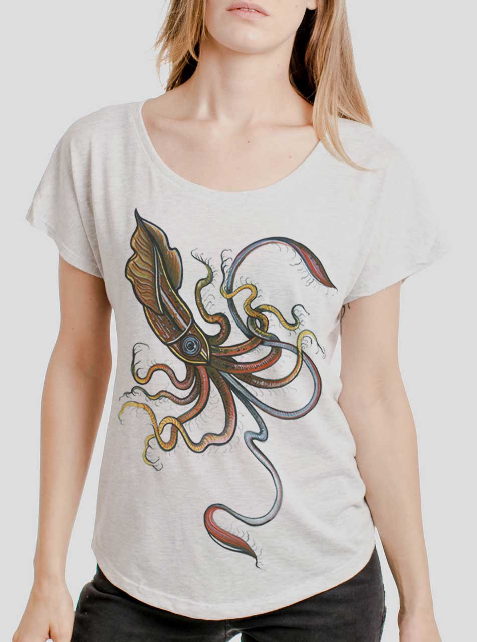 Squid - Multicolor on Heather White Triblend Womens Dolman T Shirt