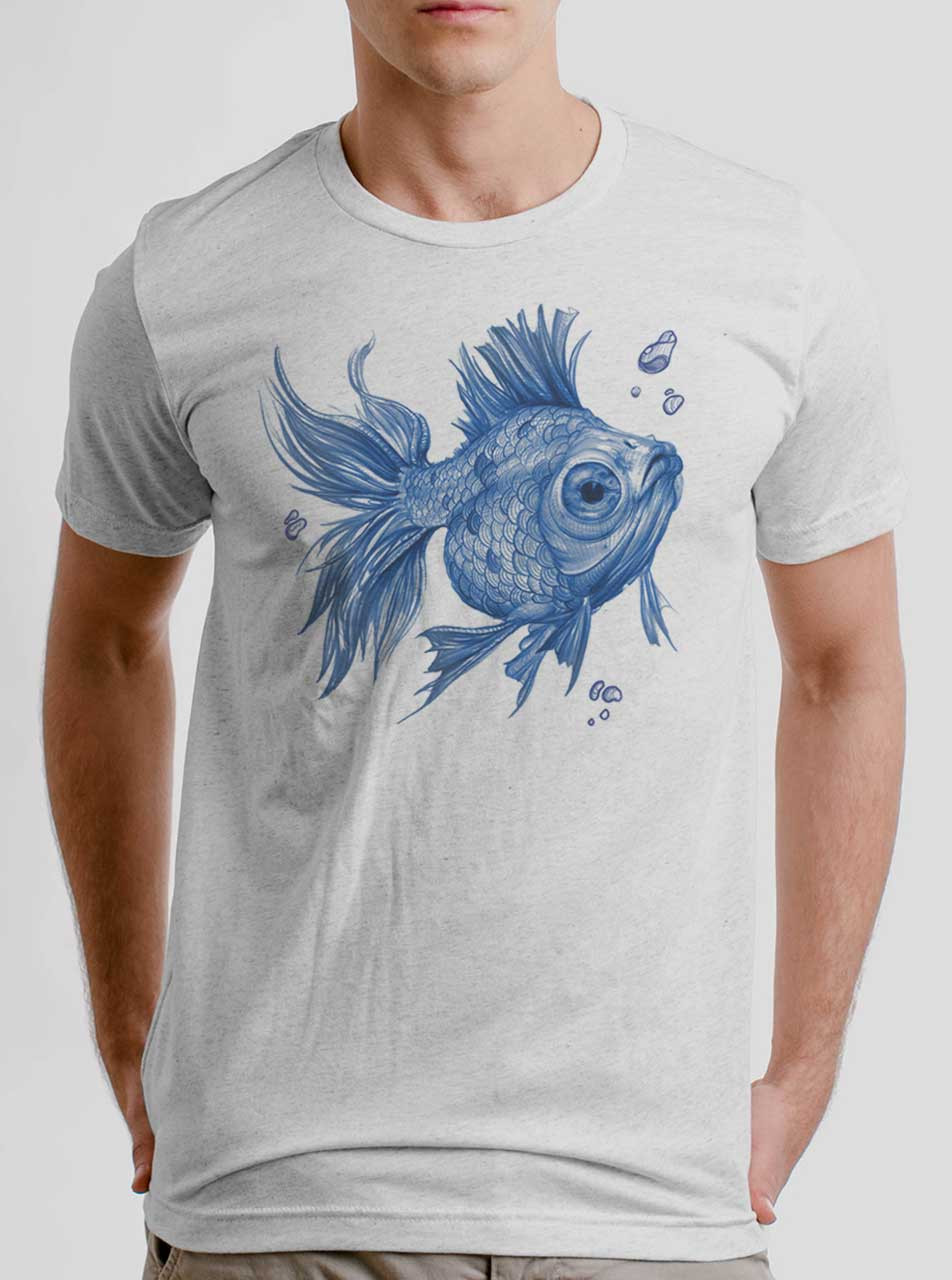 Blue Fish - Blue on Heather White Triblend Mens T Shirt - Curbside Clothing
