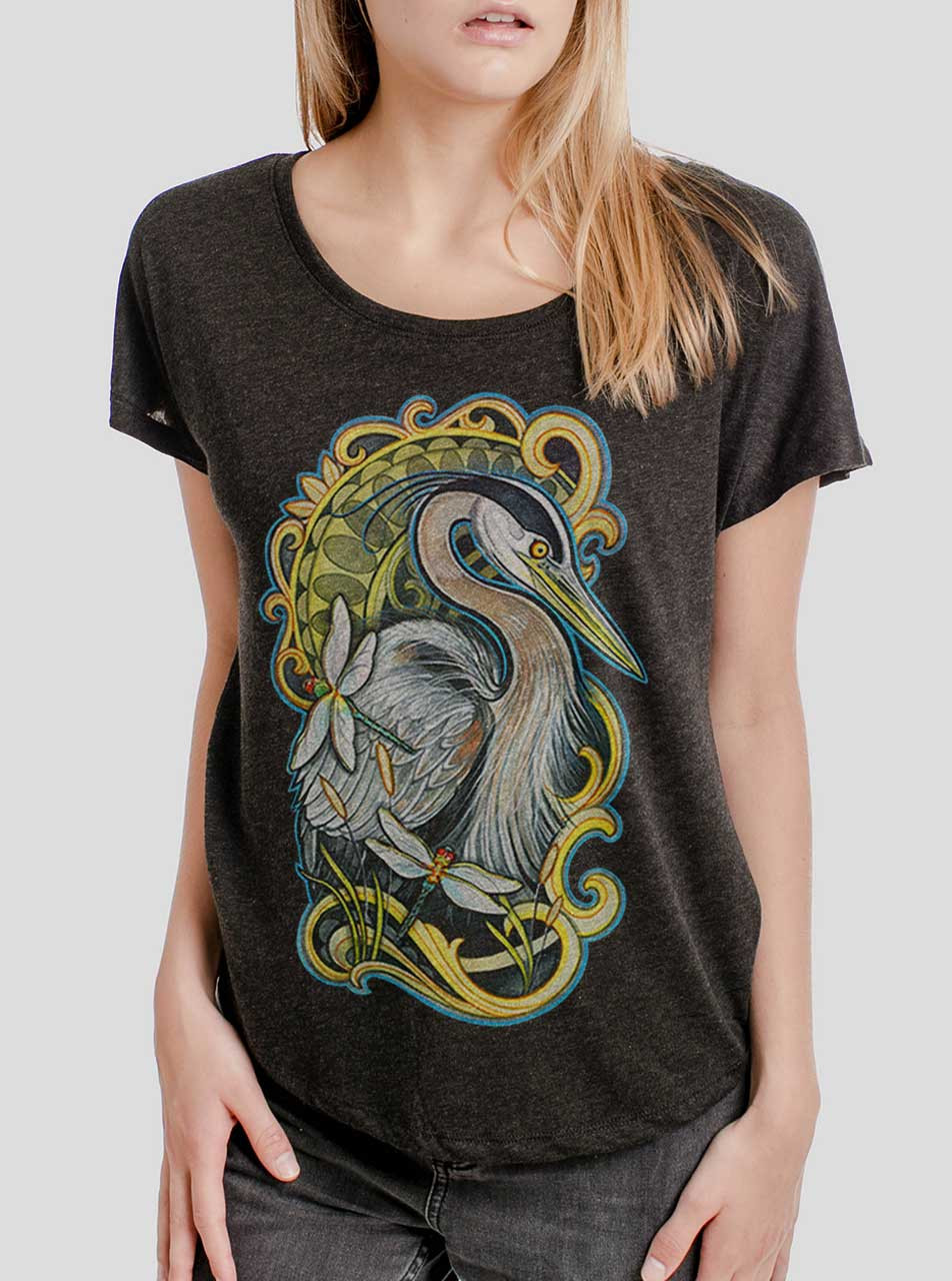 Blue Heron - Multicolor on Heather Black Triblend Womens Dolman T Shirt -  Curbside Clothing