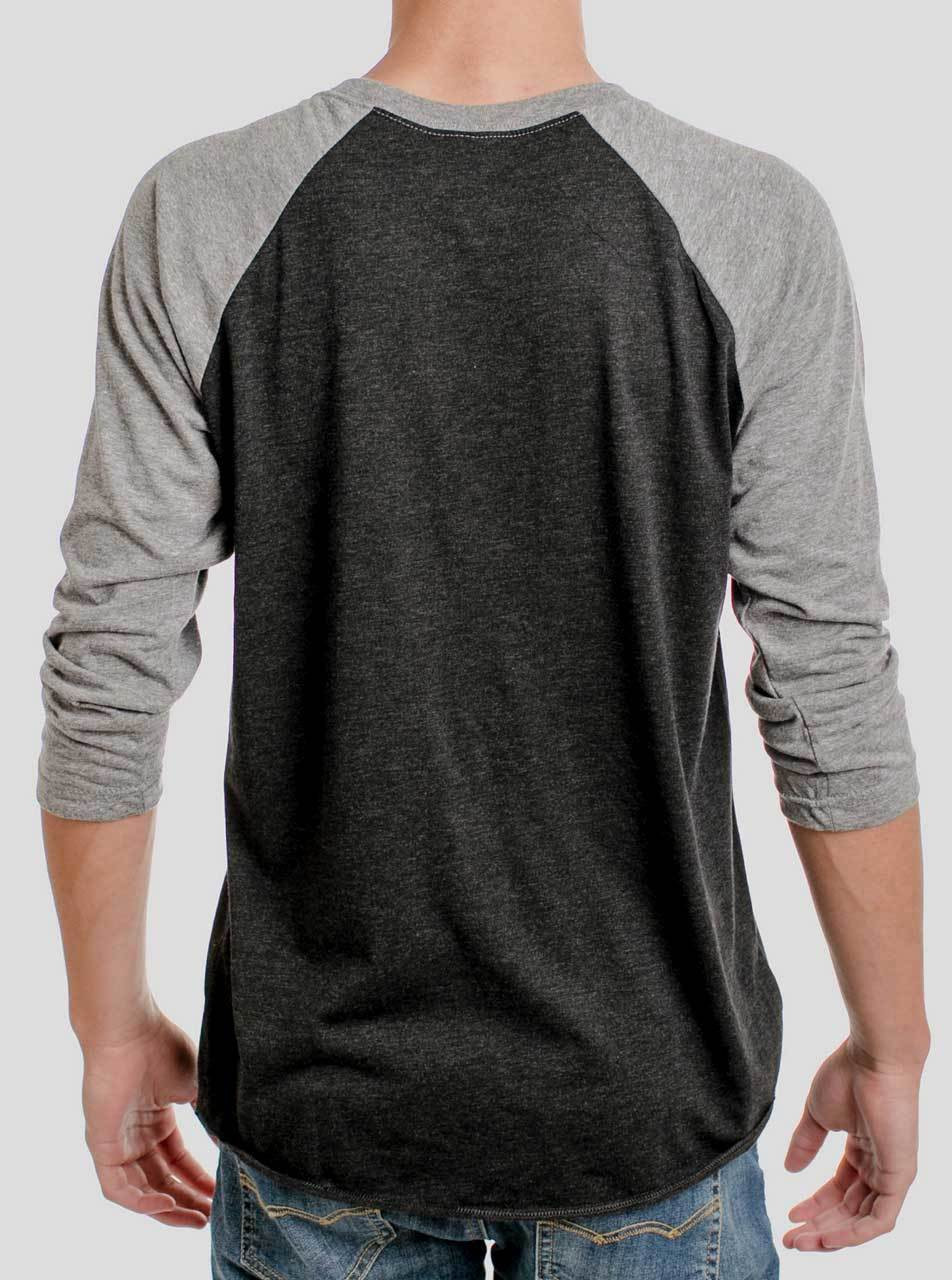Oht Raglan Gray Ocean Brew - Multicolor on Heather Black and Grey Triblend Raglan ...