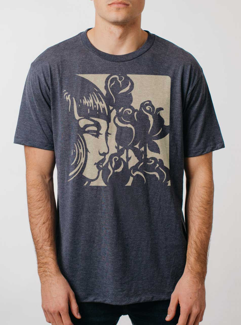 Dark Rose - Tan on Heather Navy Triblend Mens T Shirt - Curbside