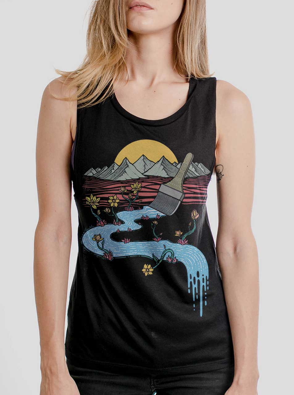 Naturally Creative Multicolor on Black Womens Muscle Tank