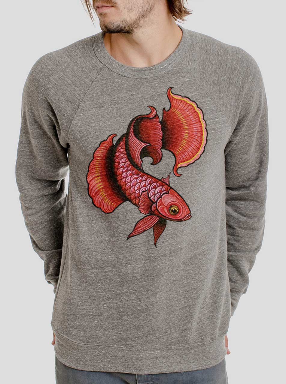 Betta Fish - Multicolor On Heather Grey Triblend Men's Sweatshirt