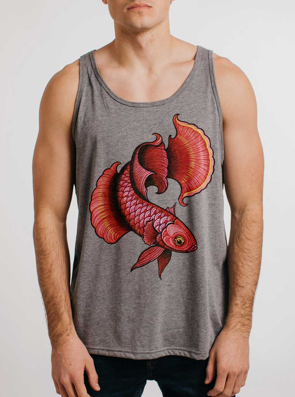 Betta Fish - Multicolor on Heather Grey Triblend Mens Tank Top - Curbside  Clothing