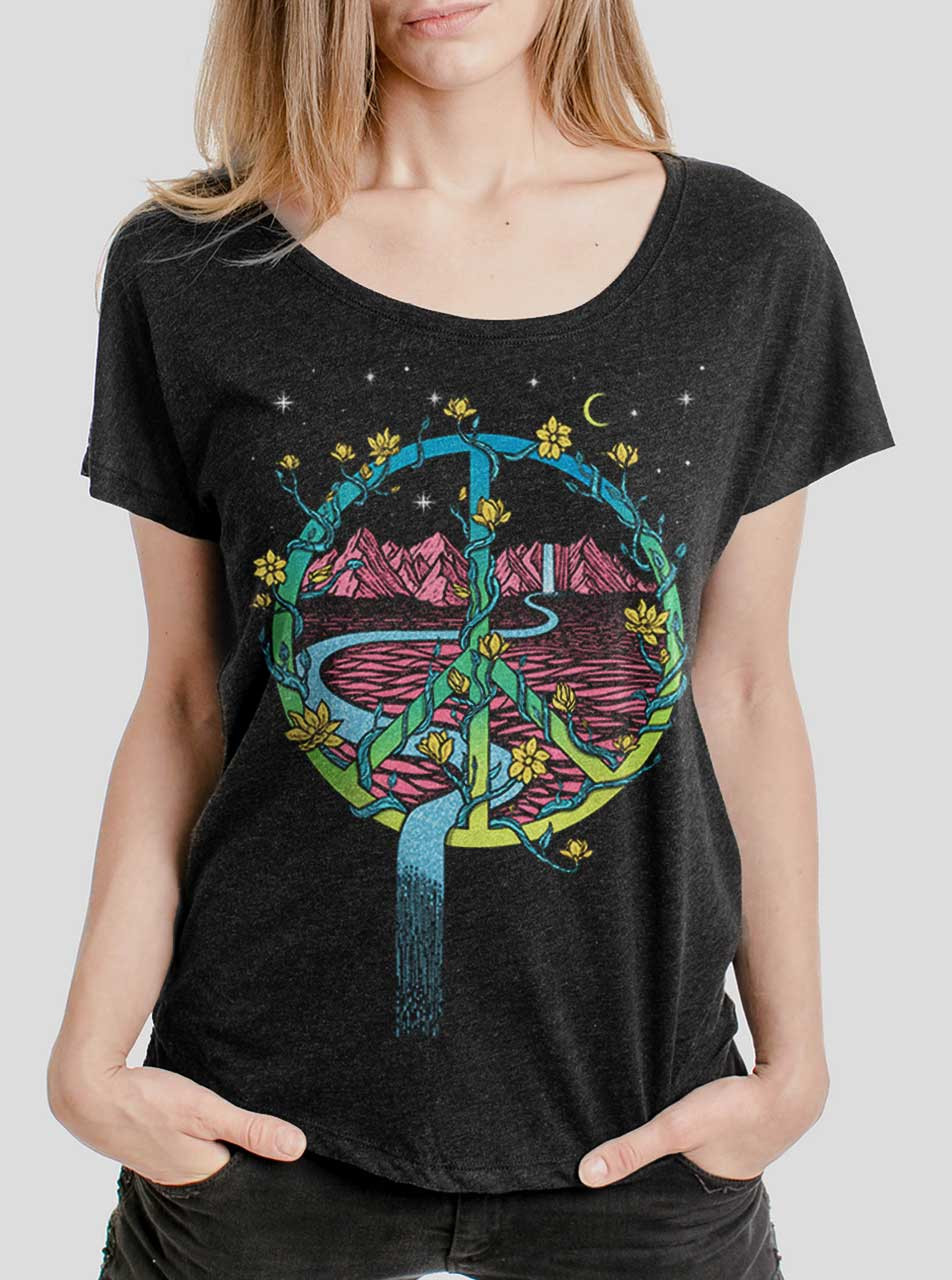 Inner Peace - Multicolor on Heather Black Triblend Womens Dolman T Shirt -  Curbside Clothing