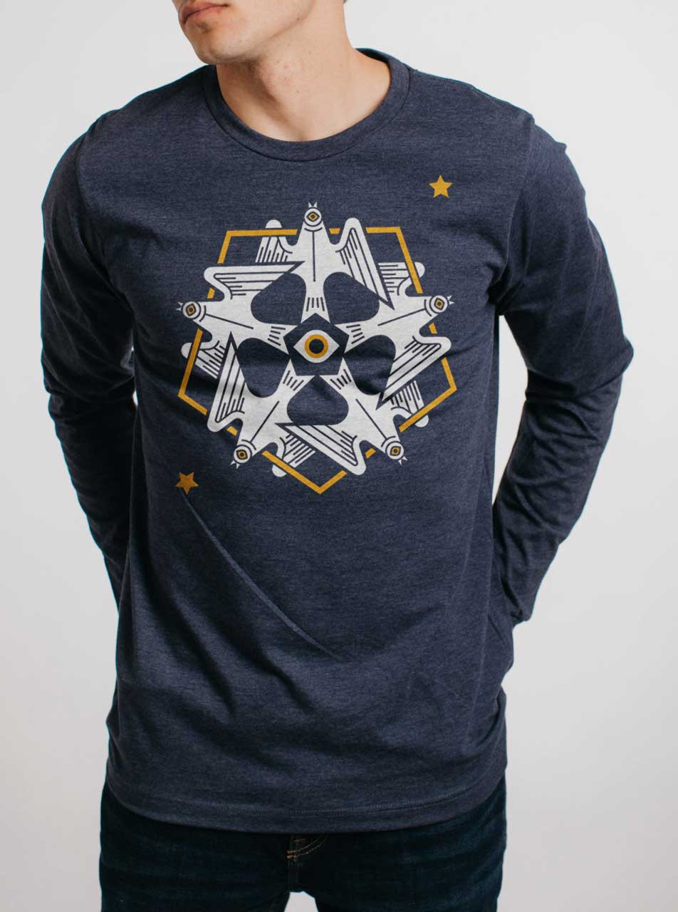 Bird Flock Multicolor on Heather Navy Triblend Men's Long Sleeve