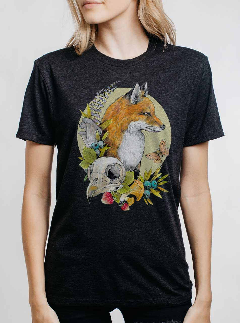 Fox and Skull - Multicolor on Womens Unisex T Shirt - Curbside Clothing