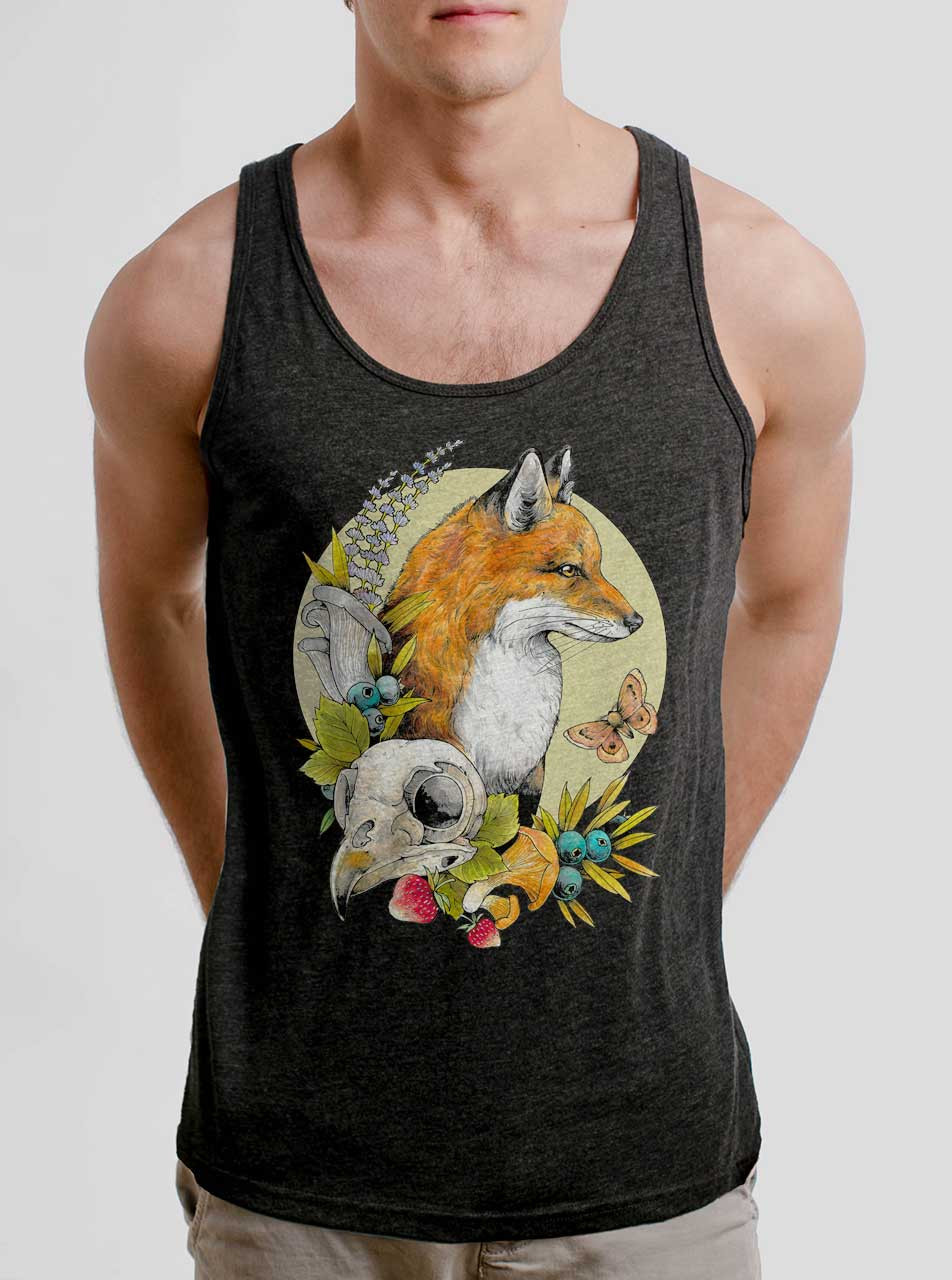 Fox and Skull - Multicolor on Heather Black Triblend Mens