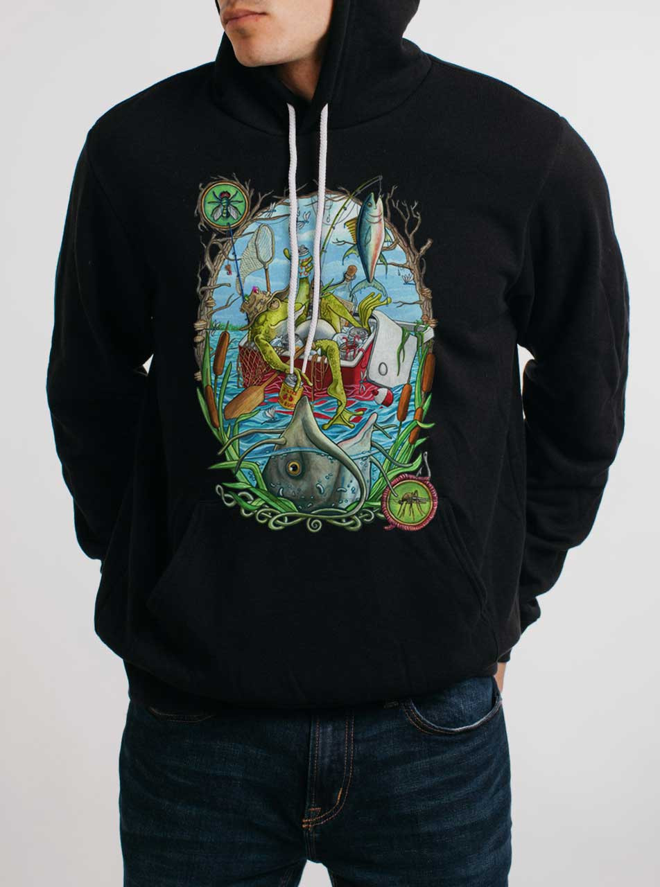 Fishing Frog - Multicolor On Black Men's Pullover Hoodie