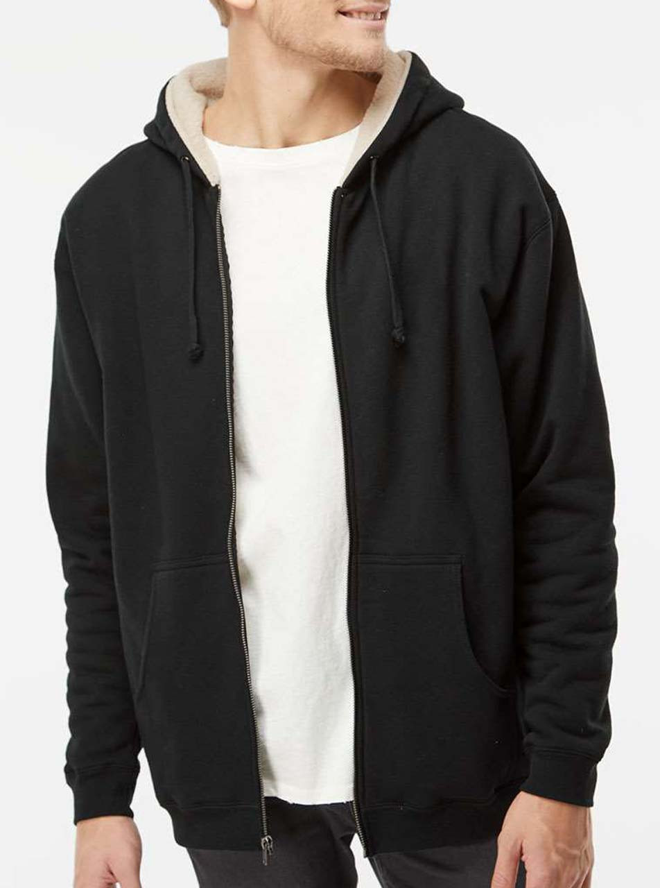Men's Black Sherpa Lined Zip Up Hoodie - Curbside Clothing