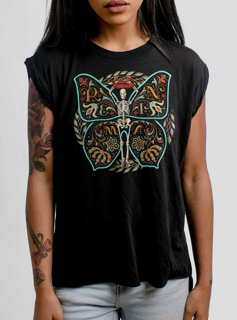 Always Remain - Multicolor on Black Women's Rolled Cuff T-Shirt