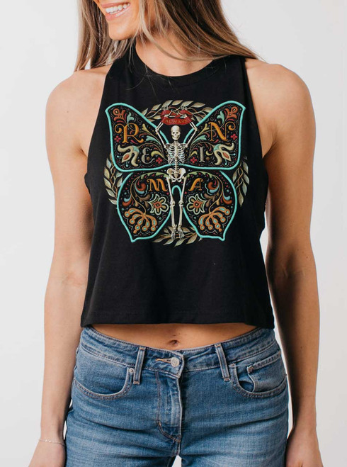 Always Remain - Multicolor on Black Womens Cropped Racerback Tank
