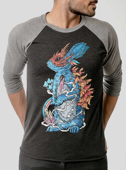 Lucky Rabbit - Multicolor on Heather Black and Grey Triblend Raglan Lucky Rabbit - Multicolor on Heather Black and Grey Triblend Raglan