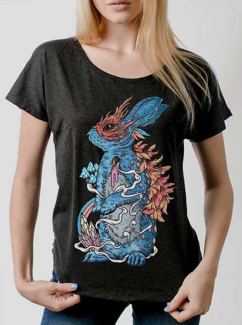 Lucky Rabbit - Multicolor on Heather Black Triblend Womens Dolman T Shirt Lucky Rabbit - Multicolor on Heather Black Triblend Womens Dolman T Shirt