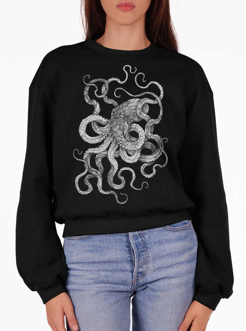 Inky - White on Black Women's Balloon Sleeve Sweatshirt