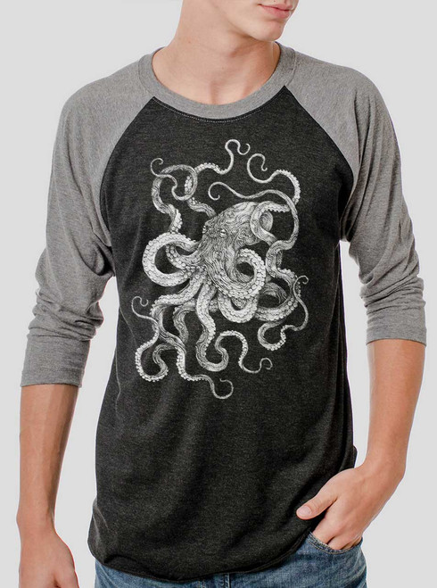 Inky - White on Heather Black and Grey Triblend Raglan