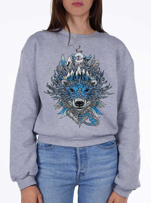 Polar Bear - Multicolor on Heather Grey Women's Balloon Sleeve Sweatshirt