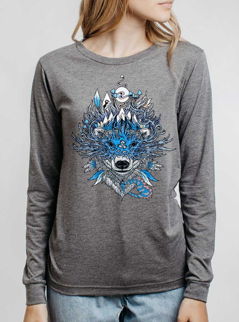 Polar Bear - Multicolor on Heather Grey Triblend Womens Long Sleeve
