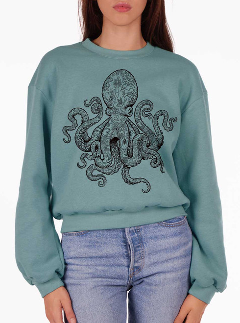 Tattooed Tentacles - Black on Arctic Women's Balloon Sleeve Sweatshirt