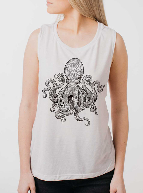 Tattooed Tentacles - Black on White Womens Muscle Tank