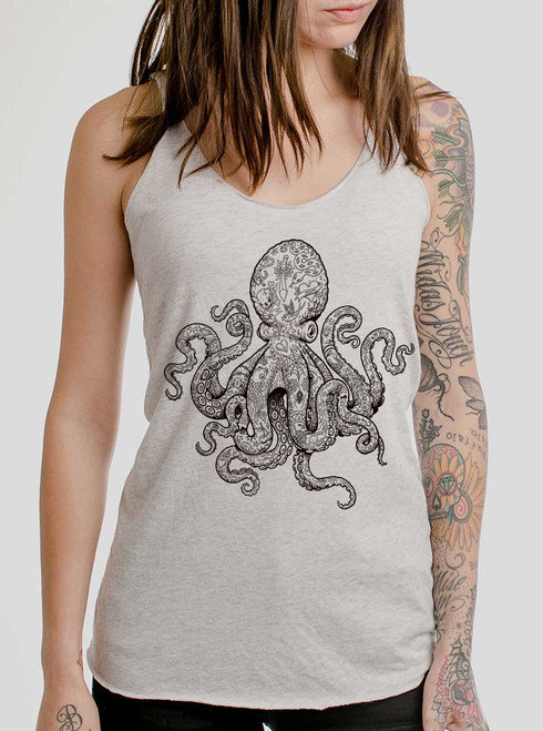 Tattooed Tentacles - Black on White Triblend Womens Racerback Tank Top