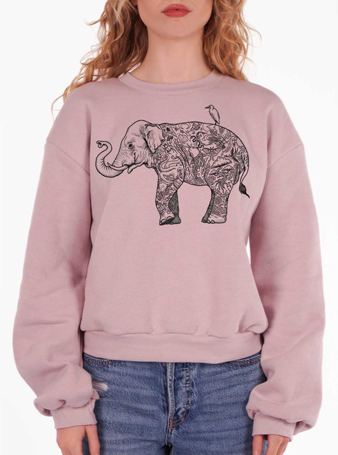 Inked Elephant - Multicolor on Blush Women's Balloon Sleeve Sweatshirt Inked Elephant - Multicolor on Blush Women's Balloon Sleeve Sweatshirt
