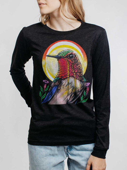 Flower Kisser - Multicolor on Heather Black Triblend Womens Long Sleeve