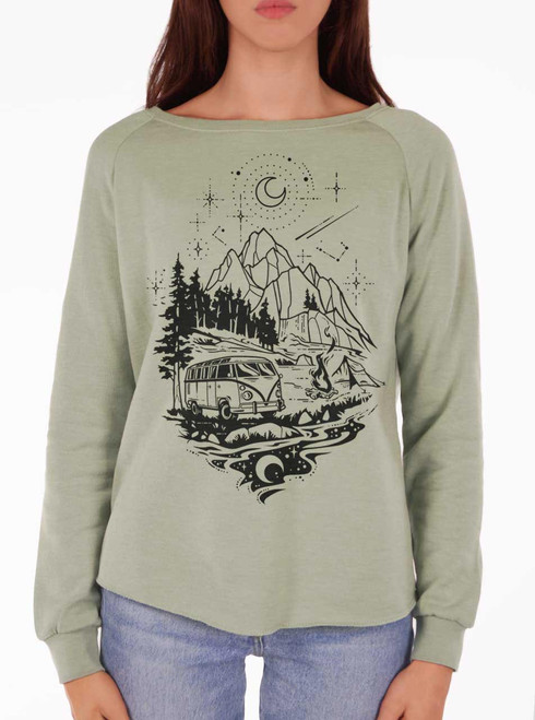 Cosmic Campout - Black on Sage Women's California Sweatshirt