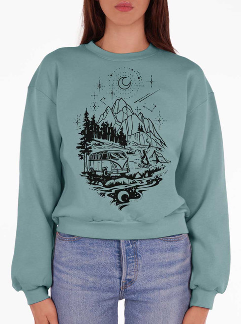 Cosmic Campout - Black on Arctic Women's Balloon Sleeve Sweatshirt