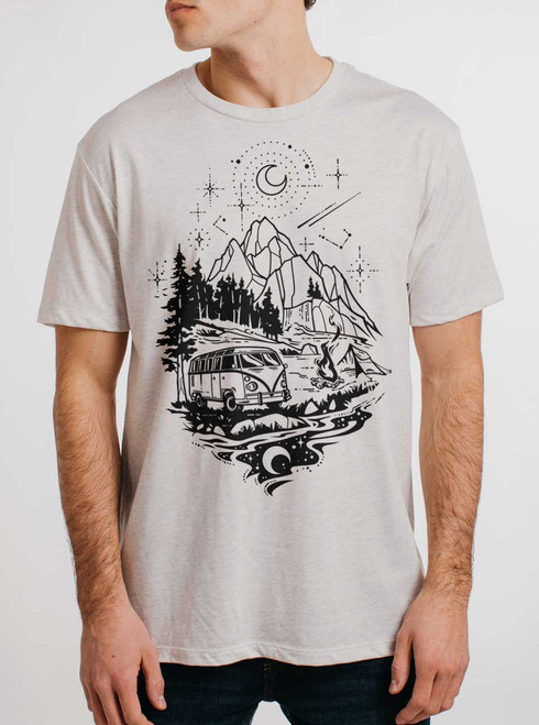 Cosmic Campout - Black on Heather White Triblend Mens T Shirt