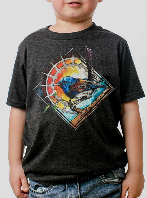 Blue Bird - Multicolor on Heather Black Triblend Youth T-Shirt