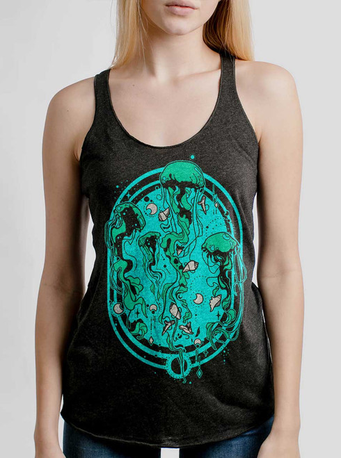 Swarm - Multicolor on Heather Black Triblend Womens Racerback Tank Top