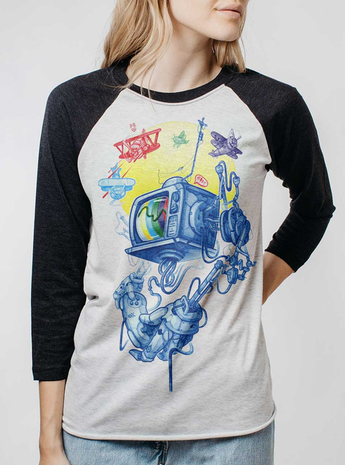 Controller - Multicolor on Heather White and Black Triblend Womens Raglan