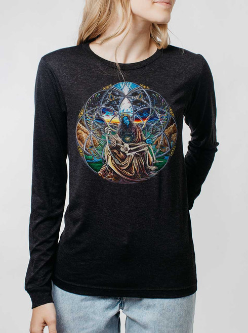Trinity - Multicolor on Heather Black Triblend Womens Long Sleeve