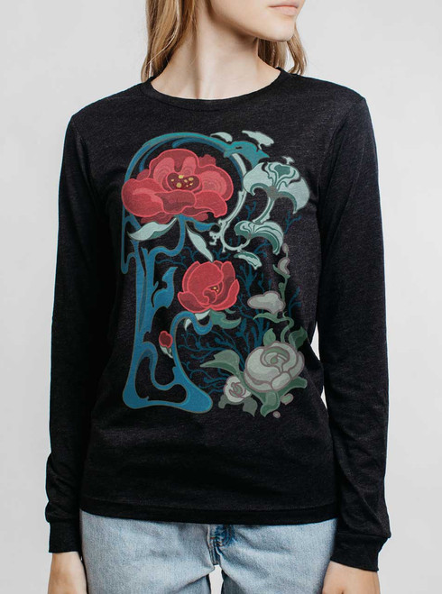 Nouveau Botanica - Multicolor on Heather Black Triblend Womens Long Sleeve