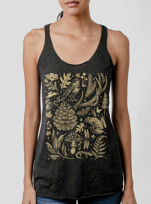 Into the Woods - Multicolor on Heather Black Triblend Womens Racerback Tank Top