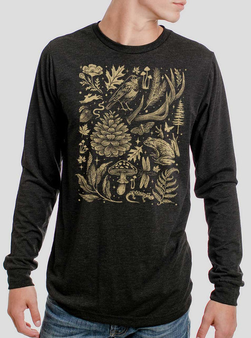 Into the Woods - Multicolor on Heather Black Triblend Men's Long Sleeve