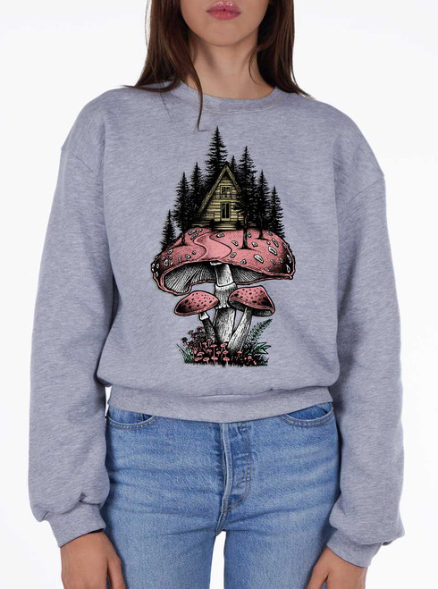 Magic Cabin - Multicolor on Heather Grey Women's Balloon Sleeve Sweatshirt