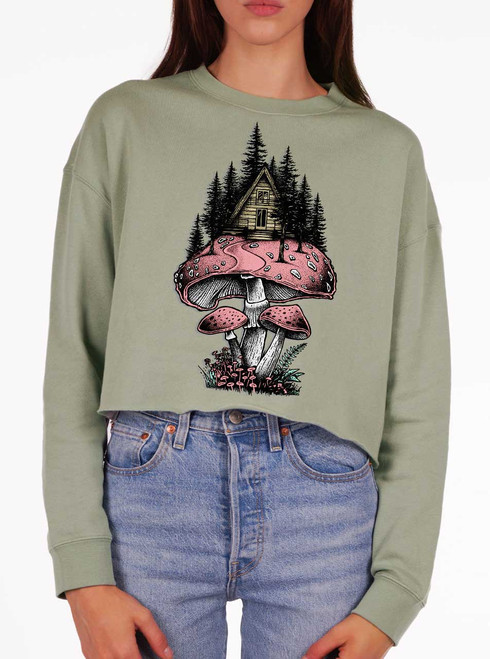 Magic Cabin - Multicolor on Sage Women's Cropped Sweatshirt